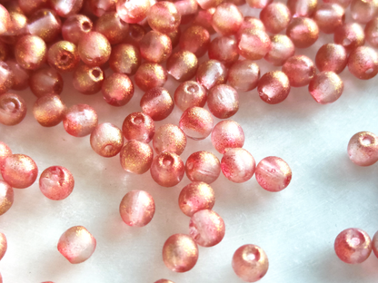4mm round beads - red & gold glitter