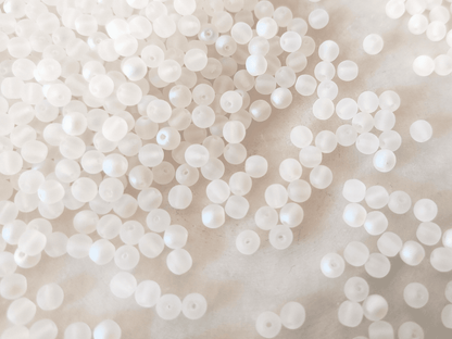 4mm round beads - matt white iris