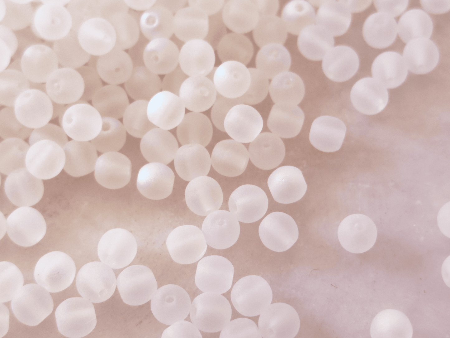 4mm round beads - matt white iris