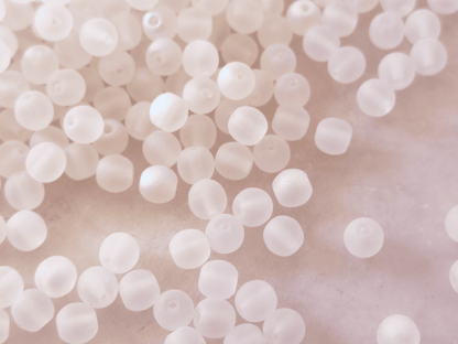 4mm round beads - matt white iris