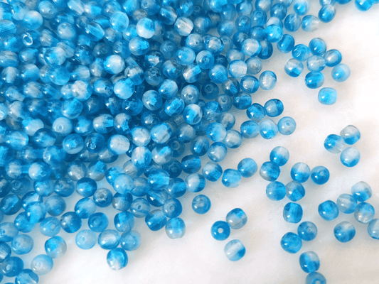 4mm round beads - white & Caribbean blue