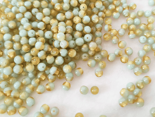 4mm round beads - light green & blue
