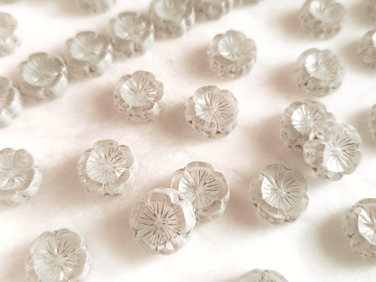 Hawaii flower beads 14 mm - colorless & light grey