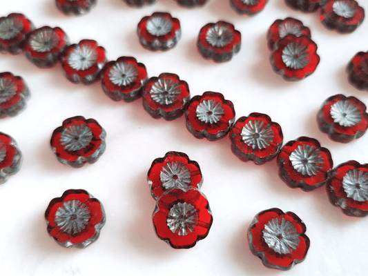 Hawaii Blumen 14mm - Dunkelrot & Hellgrau