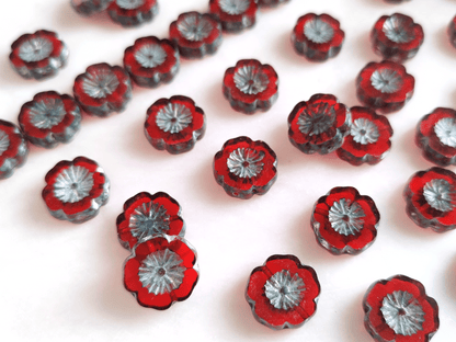 Hawaii Blumen 14mm - Dunkelrot & Hellgrau