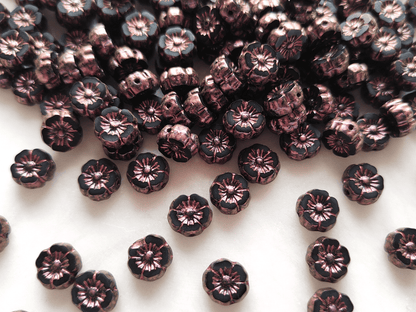 Hawaii flower beads 8mm - black & pink