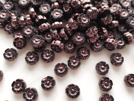 Hawaii flower beads 8mm - black & pink