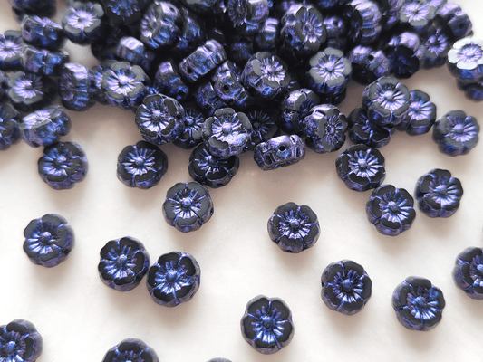Hawaii flower beads 8mm - black & blue
