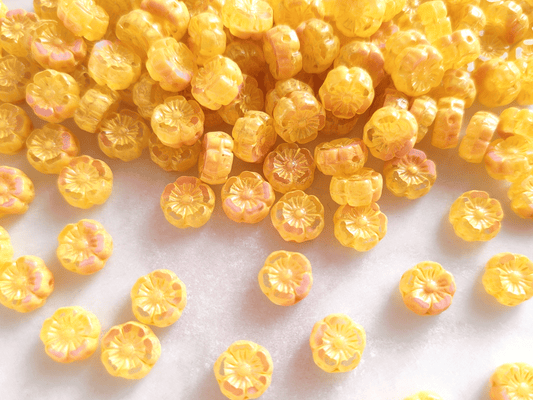 Hawaii flower beads 8mm - colorless, light pink & yellow